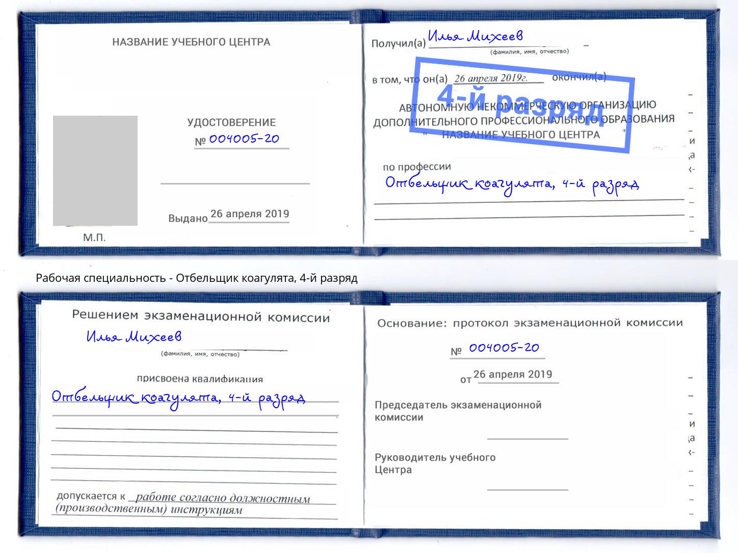 корочка 4-й разряд Отбельщик коагулята Киржач
