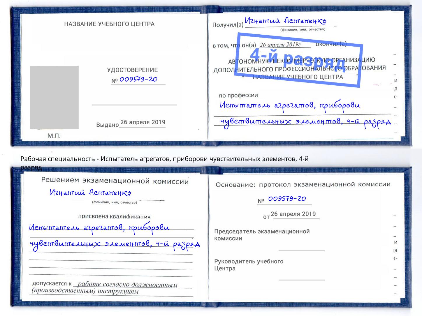 корочка 4-й разряд Испытатель агрегатов, приборови чувствительных элементов Киржач