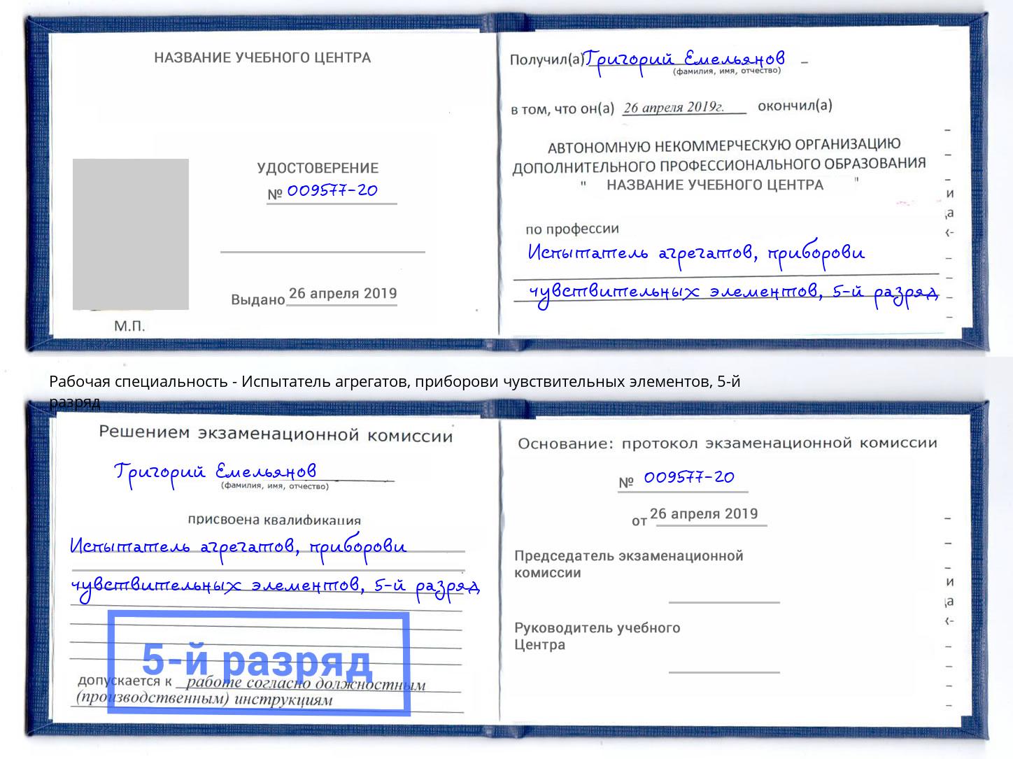 корочка 5-й разряд Испытатель агрегатов, приборови чувствительных элементов Киржач