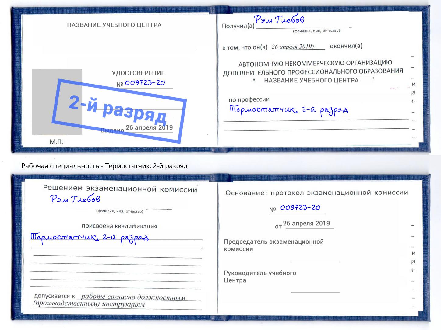 корочка 2-й разряд Термостатчик Киржач