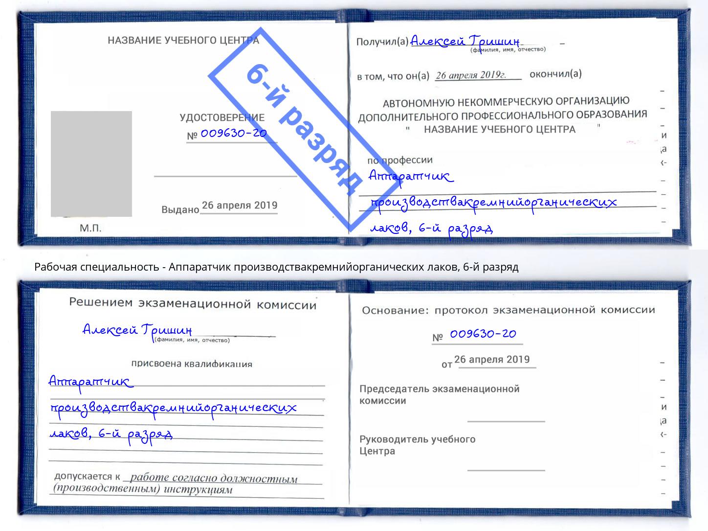 корочка 6-й разряд Аппаратчик производствакремнийорганических лаков Киржач