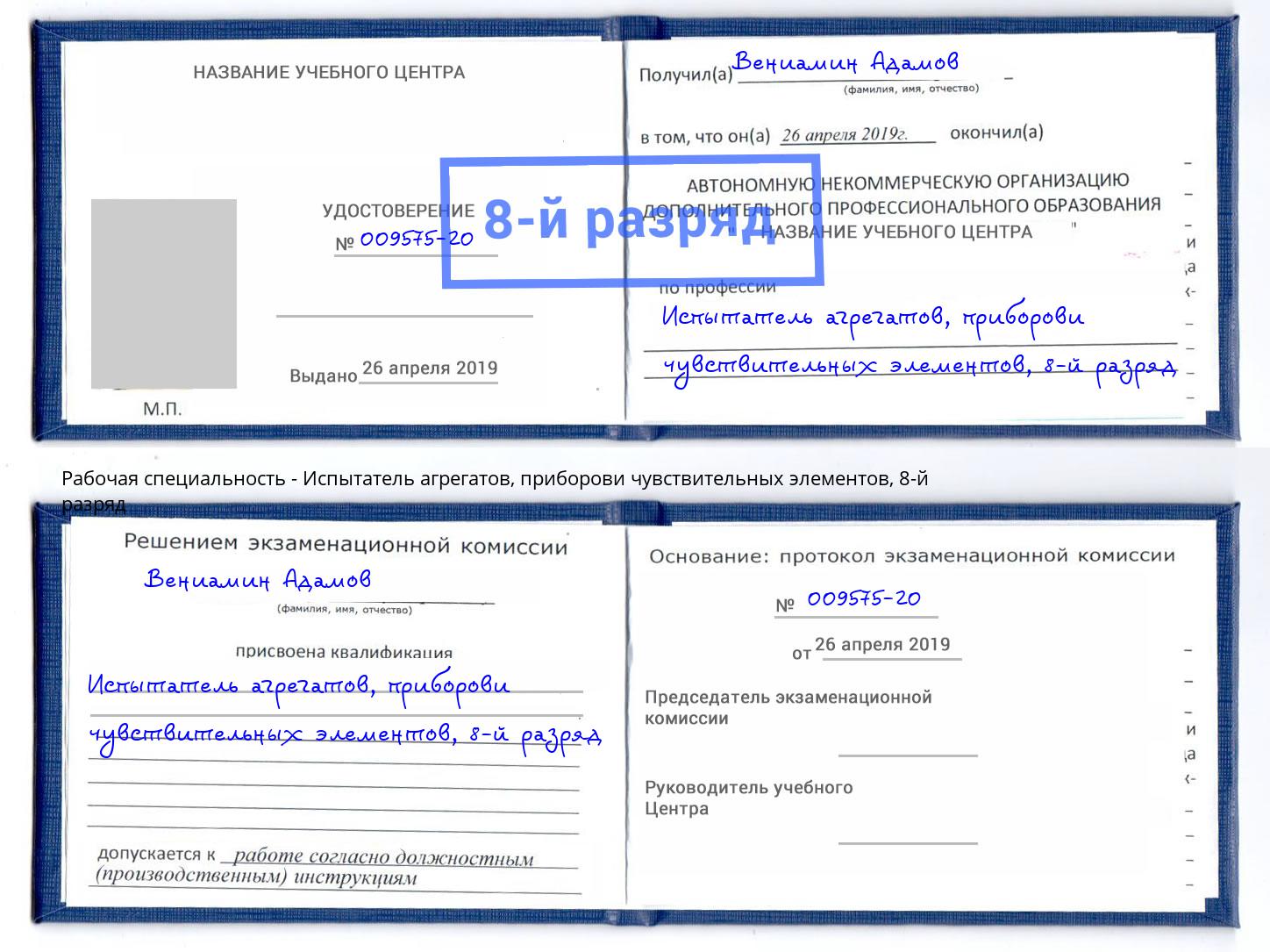 корочка 8-й разряд Испытатель агрегатов, приборови чувствительных элементов Киржач